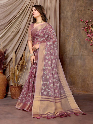 Ethnic Motifs Zari Woven Design Banarasi Saree